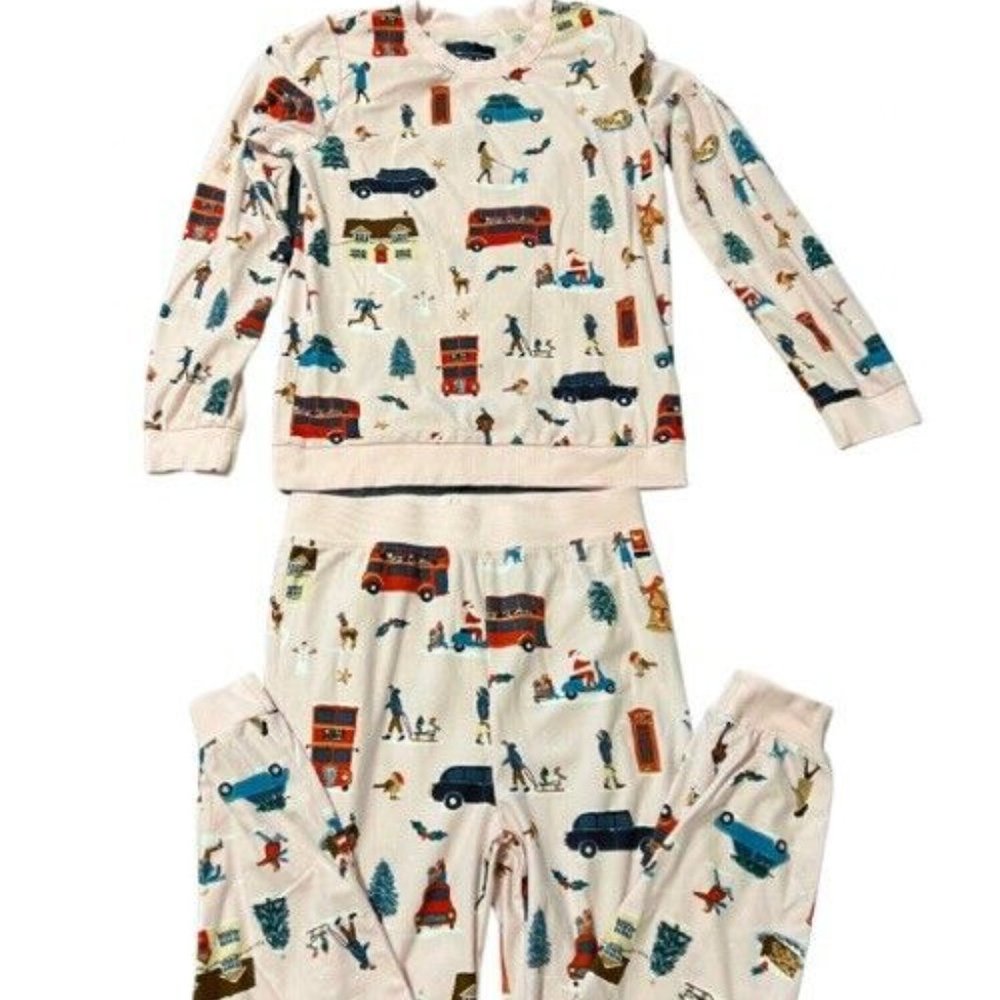 Next UK London Children Pajamas Set Top Bottom Sz 9-10, Youth Large, Christmas